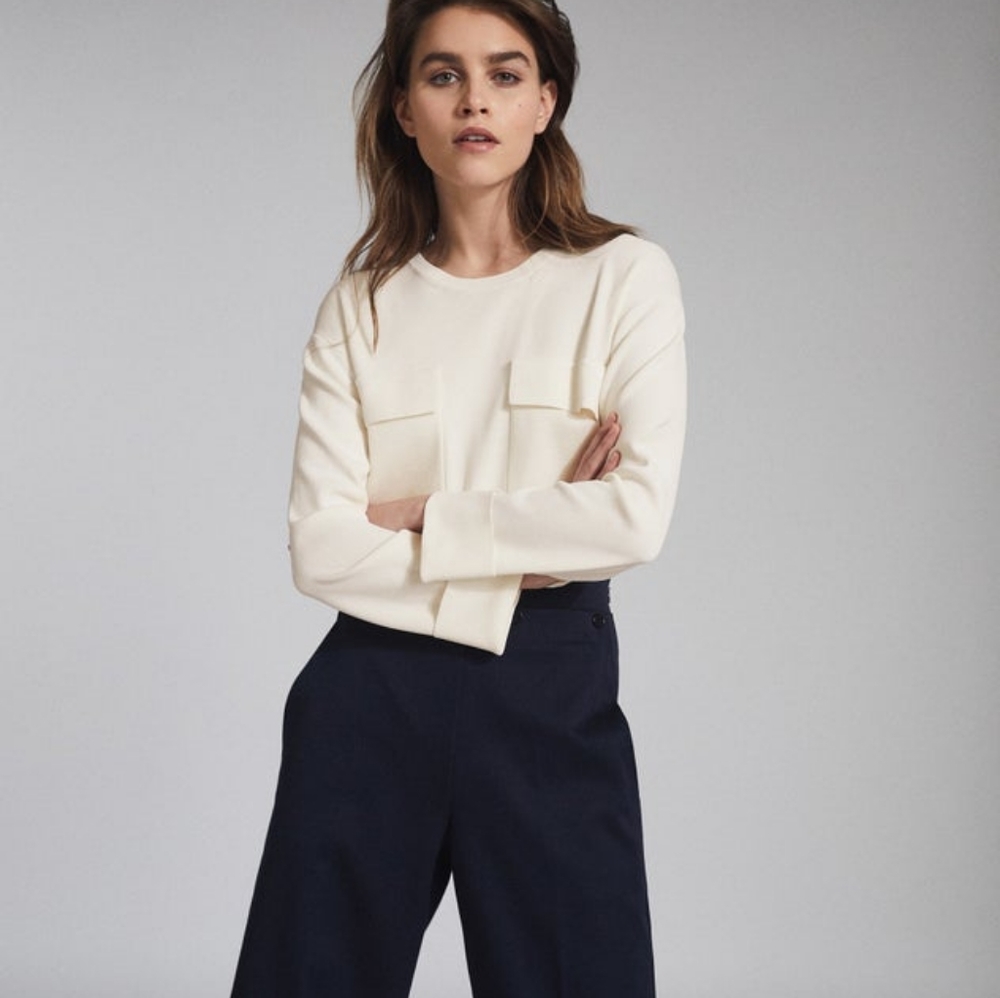 Reiss Tilly Cream Twin Pocket Top - Size XS (Relaxed Fit)